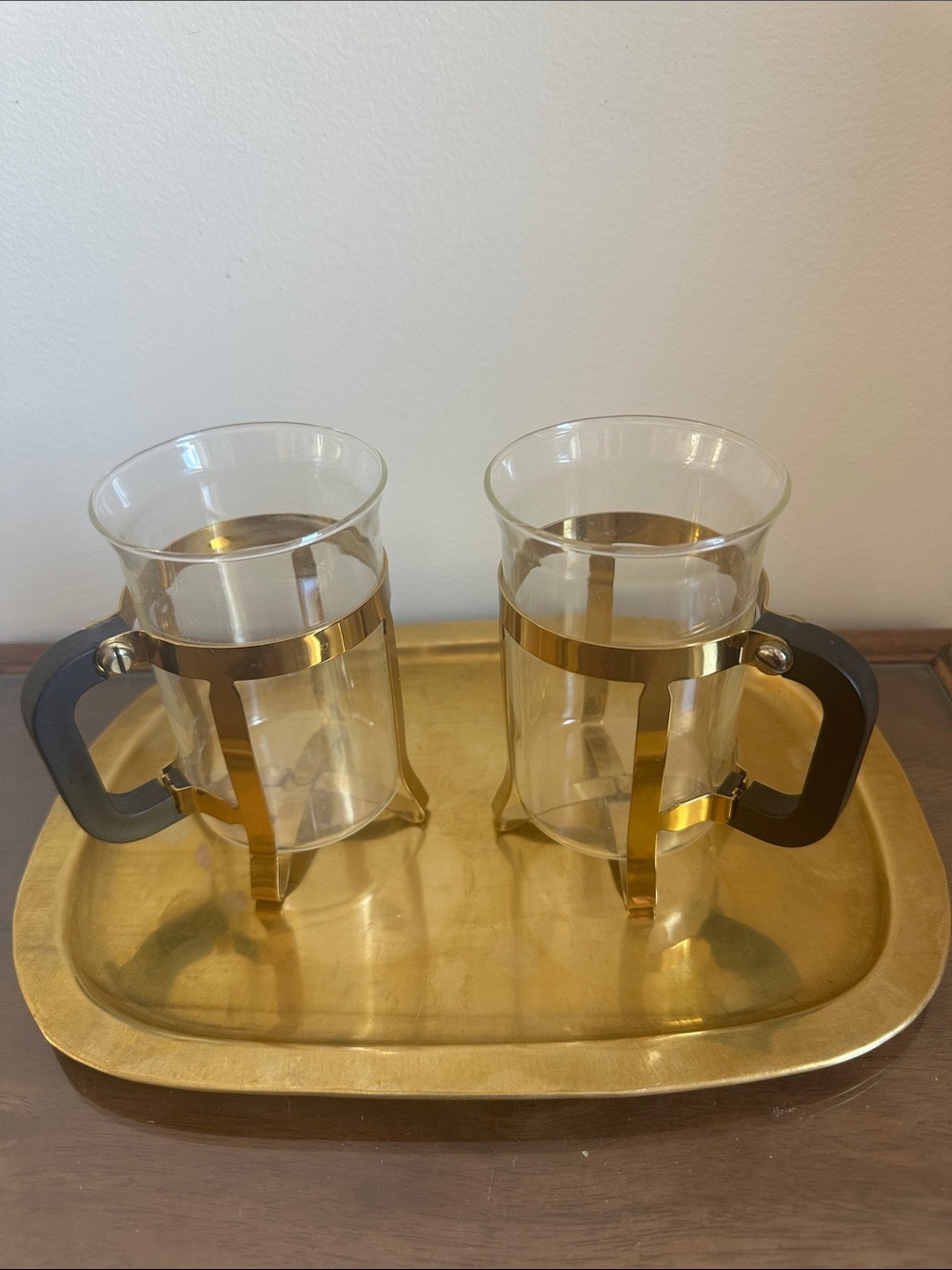 Vintage MCM Coffee Set with Brass Tray